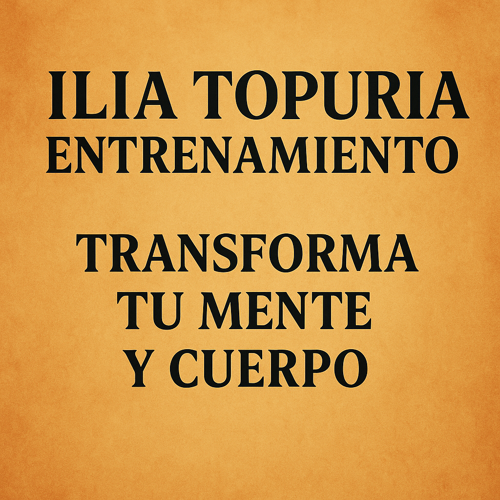 Frase inspiradora "Transforma tu mente y cuerpo" con fondo cálido y letras clásicas