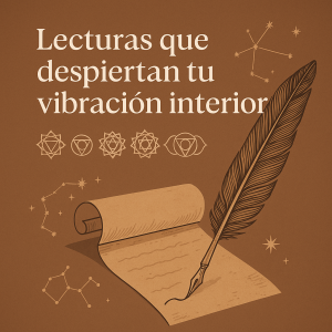 Pergamino con pluma y símbolos de chakras para un blog espiritual