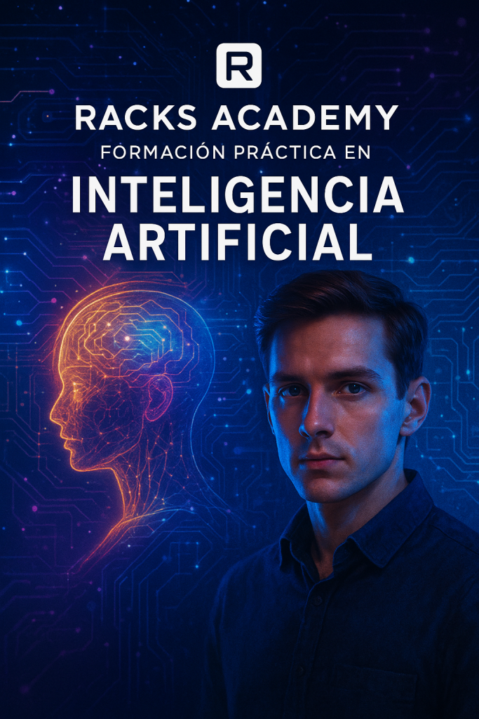 Banner digital de Racks Academy – Inteligencia Artificial aplicada a negocios con formación práctica