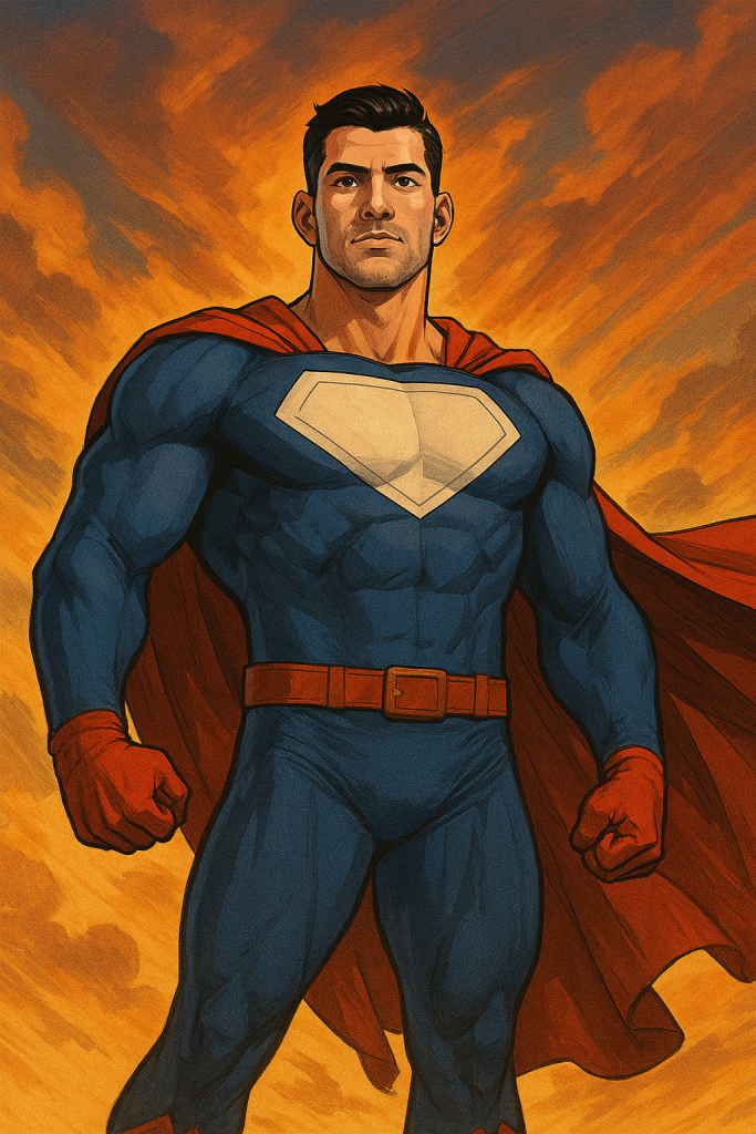 Ilustración tipo superhéroe que simboliza el despertar del poder interior, la disciplina y la fuerza que Invictos de Ilia Topuria activa en ti.