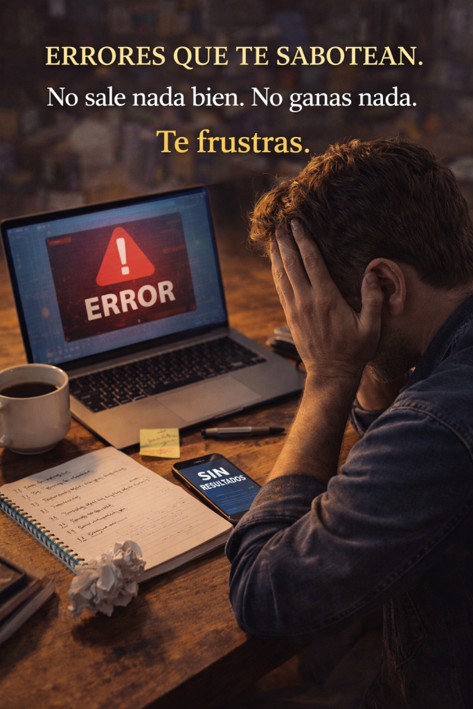 persona frustrada cometiendo errores al intentar ganar dinero online desde cero sin resultados