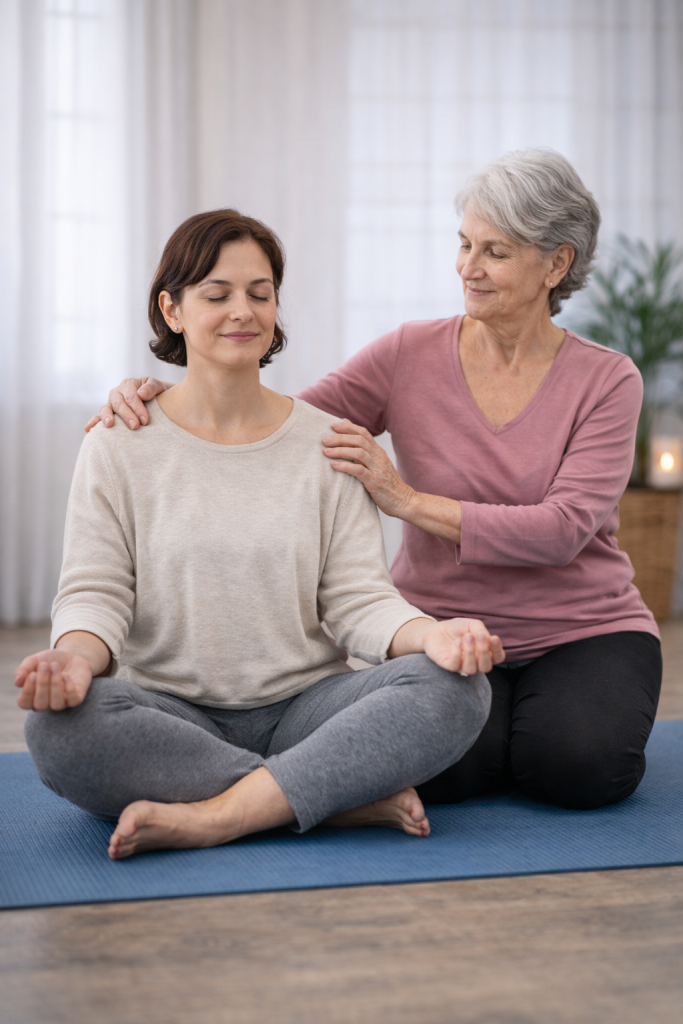 práctica de yoga adaptado con meditación y conciencia corporal guiada
