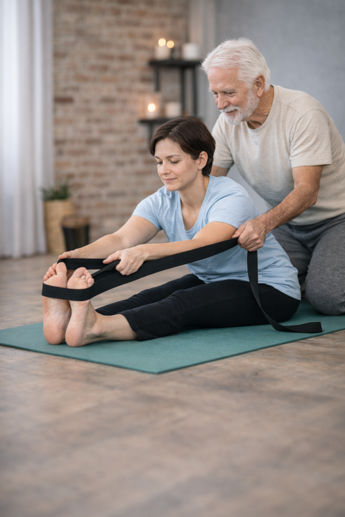 práctica de yoga adaptado con apoyos y variaciones para diferentes tipos de cuerpo
